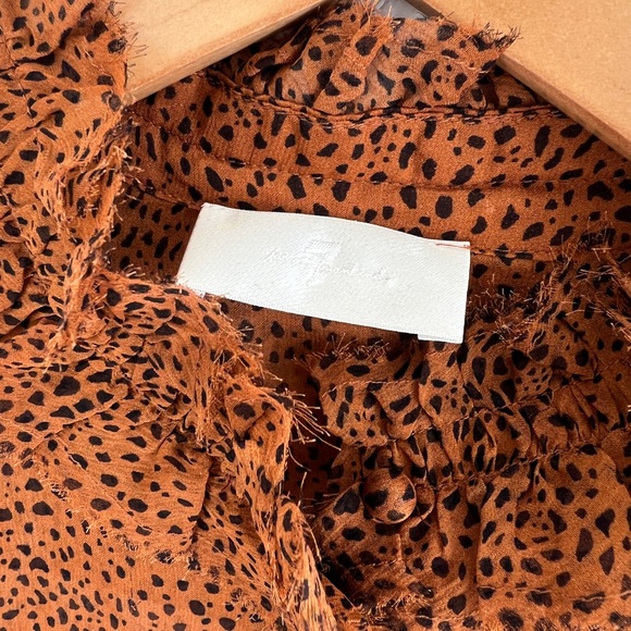 7 FOR ALL MANKIND blouse / NWT animal print sheer silk ruffle blouse / size XS - Picture 4 of 6